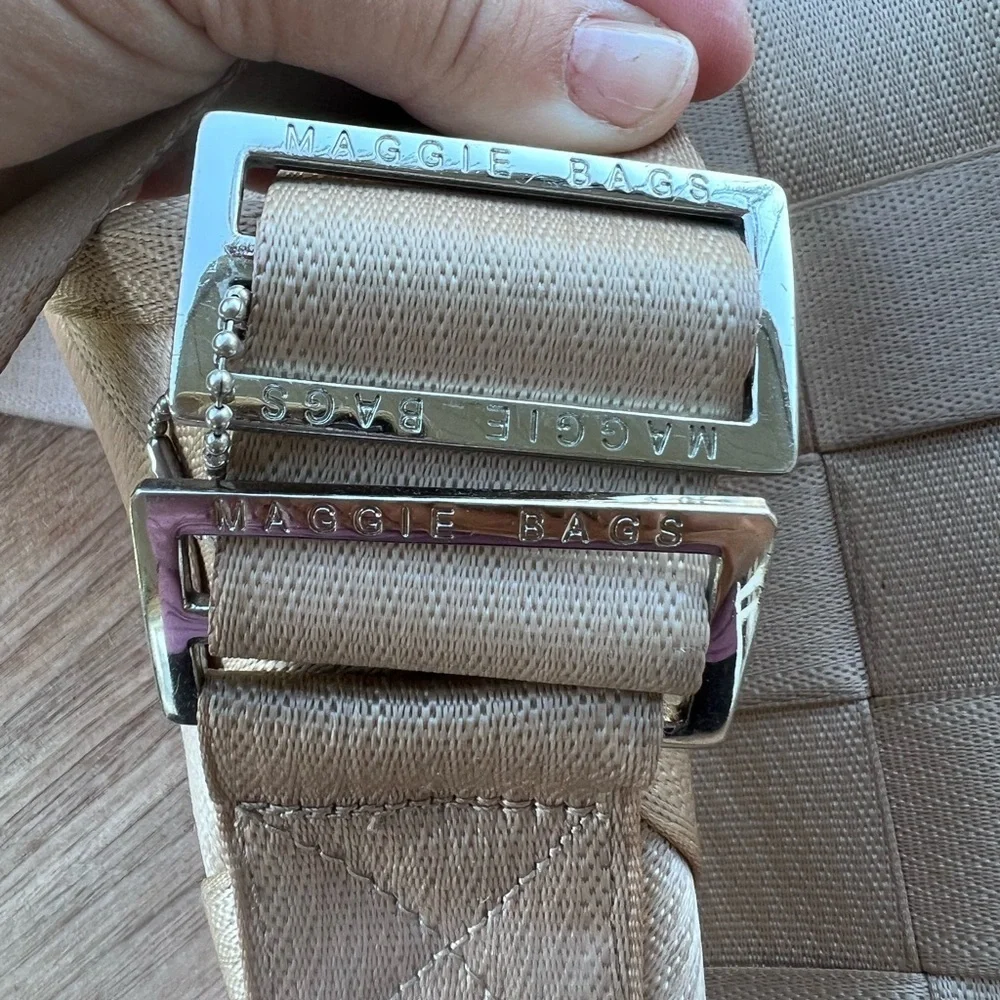 Maggie Bags Recycled Seatbelt Shoulder Bag Tan Large Crossbody Purse 15x11